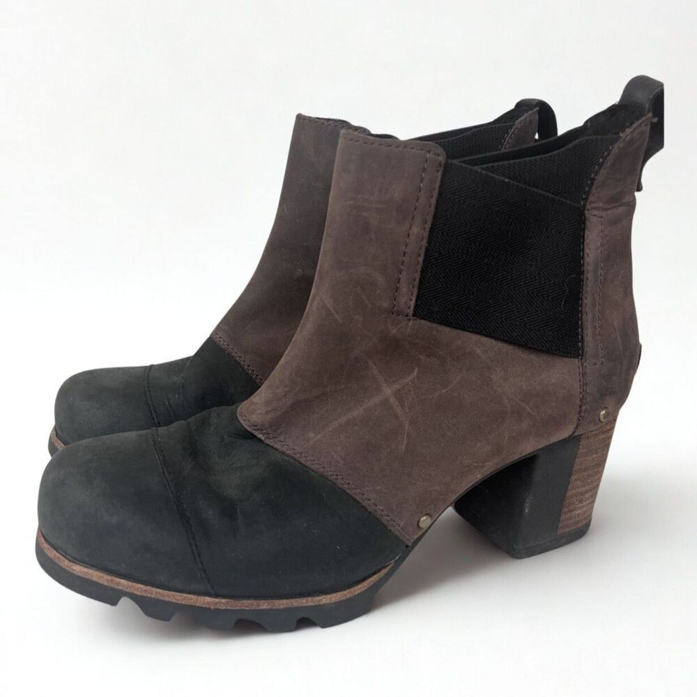 Sorel Addington Chelsea Boot Waterproof Leather Tobacco Brown/Black Womens 9.5